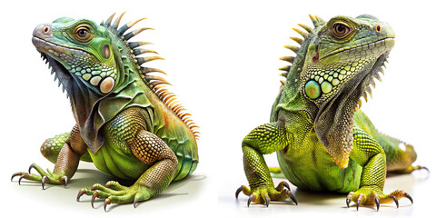 Obraz premium Two Green Iguanas in Profile