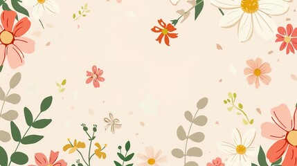 A charming spring background adorned with an array of spring flowers and delicate daisies. The vibrant colors and sweet scents of these blossoms create a refreshing and inviting atmosphere