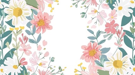 A charming spring background adorned with an array of spring flowers and delicate daisies. The vibrant colors and sweet scents of these blossoms create a refreshing and inviting atmosphere