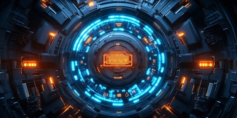 Fototapeta premium Abstract futuristic background with glowing AI text and circuit elements on dark blue. Perfect for technology articles, AI industry presentations, and software ads.