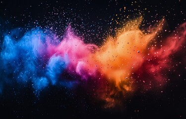 Naklejka premium Colorful powder explosion creating artistic abstract background in dark space