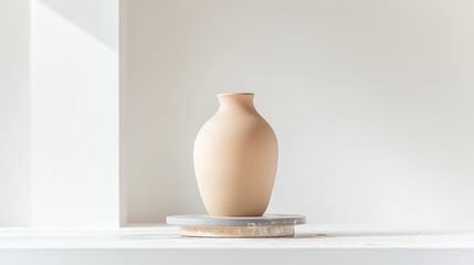 commercial photography for advertising campaign bright and airy pottery workspace featuring freshly shaped vase on