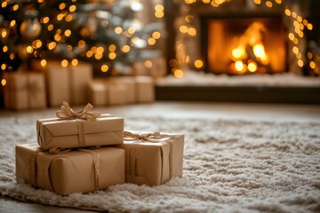 Cozy family holiday scene with presents living room photography festive atmosphere close-up warmth of giving