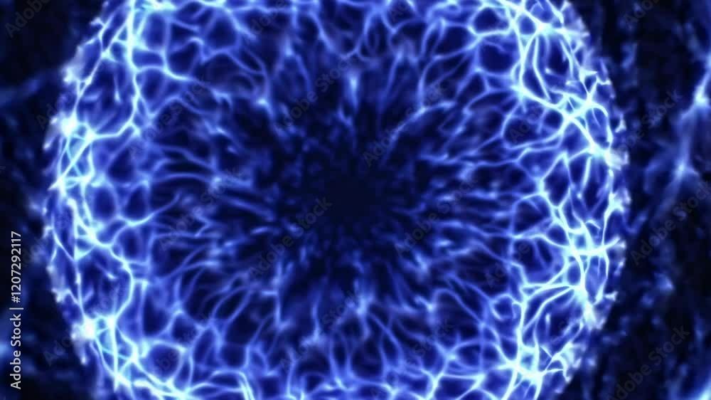 Poster Abstract digital fractal pattern with blue light structure in dark background, futuristic design concept