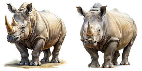 Obraz premium Two White Rhinoceros Illustrations