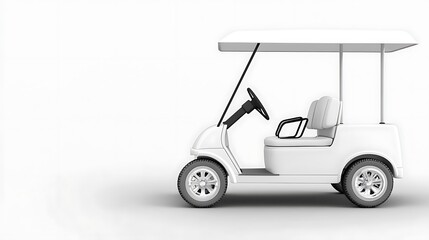White golf cart with canopy isolated on white background, modern electric vehicle for golf courses, resorts and eco-friendly transportation.