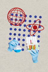 Template sketch composite artwork collage of anonymous hand hold glass equipment tool chemistry science university laboratory discovery © deagreez
