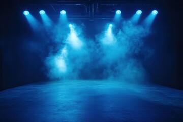Illuminated performance stage with blue lighting dark atmosphere stage design dramatic environment creative viewpoint