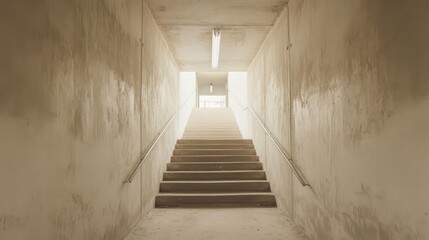 Fototapeta premium Concrete staircase leading to bright exit in underpass.