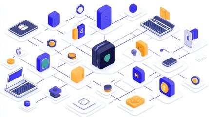 Obraz premium IoT network, devices, interconnected, smart home, background, digital, technology, illustration, concept, marketing