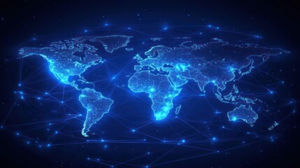 Global network connection, digital world map, futuristic background, website banner