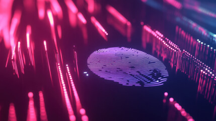 A vibrant, digital fingerprint surrounded by dynamic, colorful light patterns, symbolizing technology and security.