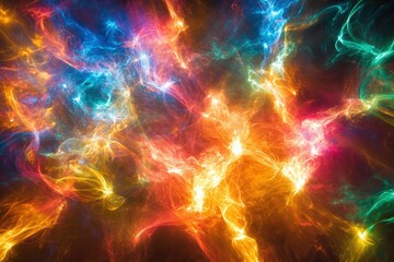 Obraz premium Dynamic display of multicolored light trails abstract art digital creation vibrant environment intense viewpoint visual concept