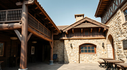 Rustic Stone and Timber House Exterior: Architectural Design and Real Estate Photography