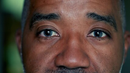 African American senior man close-up eyes reacts with SHOCK and surprise, macro tight portrait of a black person in unbelief and worried about news notification reaction - Powered by Adobe