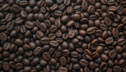 Fototapeta premium Roasted coffee beans close-up, background, texture, product