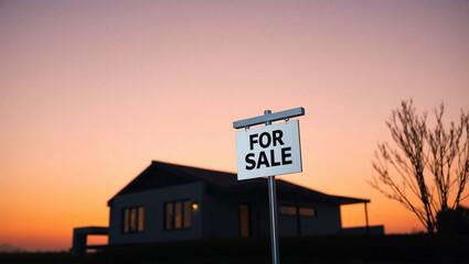 Obraz premium Minimalist house silhouette with a For Sale sign