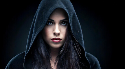 portrait of a woman in a hood