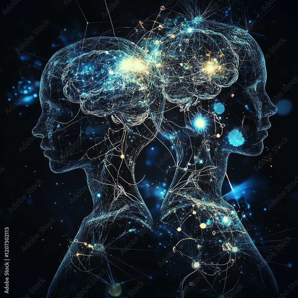 Poster Conceptual Representation of Interconnected Minds in a Digital Universe Showcasing Neural Patterns and Connections