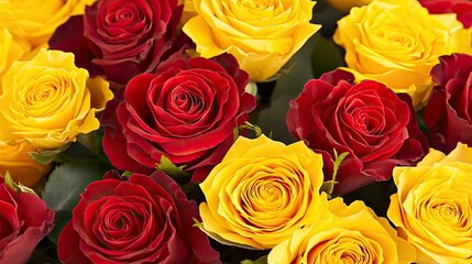 Obraz premium Close-up of a bouquet featuring exotic rose varieties like garden roses and spray roses, captured in soft natural light.