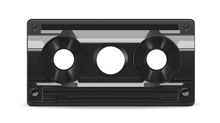 Black audio cassette isolated on white background.