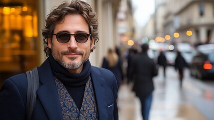 Obraz premium Stylish Man City Street Portrait Fashion Sunglasses male cool hair 