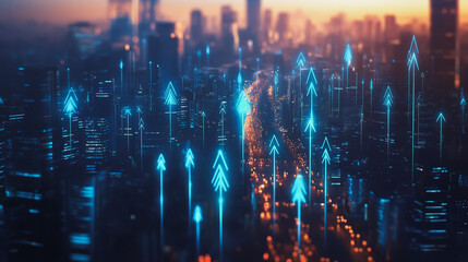 Obraz premium abstract professional business team people connection of line from nail node to node on Smart digital cityscap and skyline background , Innovation networking concept