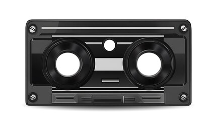 Black audio cassette isolated on white background.