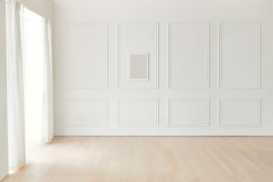 Modern Scandinavian and minimalist living room interior. White empty room. Scandinavian interior design. Home Nordic interior.