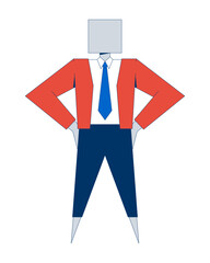 Stylized businessman with square head in jacket and tie 2D cartoon character. Professional business person figure isolated personage flat vector on white background. Spot illustration colorful