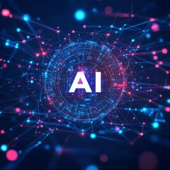 Abstract digital AI concept with futuristic blue circuitry design. Perfect for technology blogs, AI startups, and educational presentations.