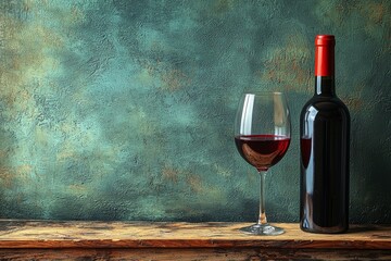 Fine wine tasting concept showcased through a red wine glass and bottle