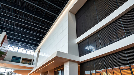 Fototapeta premium Modern Architectural Marvel: Sleek Lines and Geometric Design of a Contemporary Building Interior