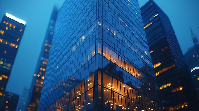Modern Cityscape Night Building Glass Skyscrapers blue dark view urban