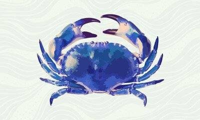 Blue crab on a white background. Vector illustration in watercolor style.