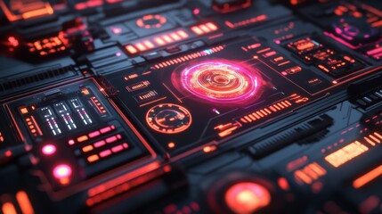 Fototapeta premium Futuristic Technology Interface with Red and Pink Neon Glow