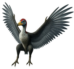Fototapeta premium Realistic depiction of Archaeopteryx with wings spread wide isolated on a transparent background