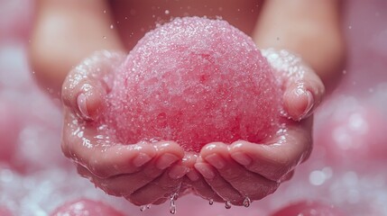 Fototapeta premium Hands Holding a Pink Bath Bomb