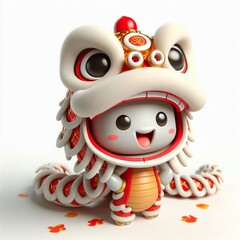 3D Adorable cartoon snake in a lion dance costume, white background