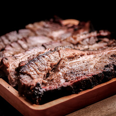 slice of Smoked Brisket on woodplate