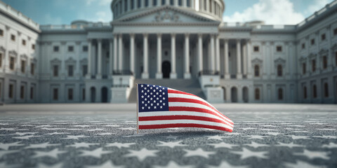 American flag in front of US Capitol building