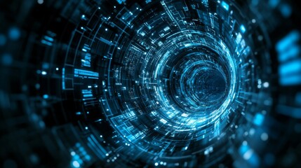 Abstract Glowing Blue Spiral Data Network Technology Background