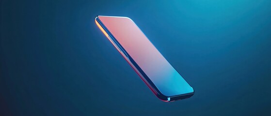 Sleek Smartphone Hovers in Vibrant Blue Neon Light Modern Technology Device Display Background