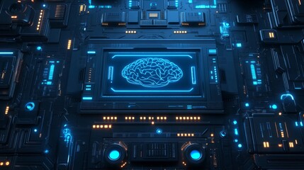 Obraz premium Abstract Futuristic Circuit Board with Glowing Brain
