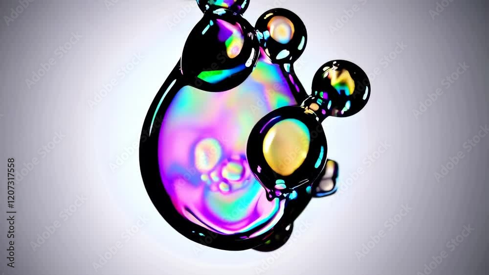 Poster abstract colorful soap bubbles with iridescent sheen on gray background, surreal art concept