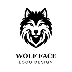 Black and white stylized wolf head logo design featuring sharp lines, bold symmetry, modern animal vector artwork for branding and creative graphic projects.
