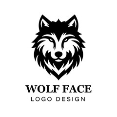 Obraz premium Black and white stylized wolf head logo design featuring sharp lines, bold symmetry, modern animal vector artwork for branding and creative graphic projects. 