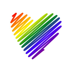 Logo lgbt. Mes del orgullo. Corazón con garabatos con líneas en zigzag  con los colores de la bandera arcoiris