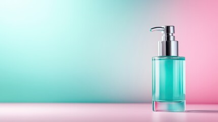 This chic bottle stands out against a soft pastel background, exuding an aura of tranquility and elegance, ideal for health or beauty product packaging.