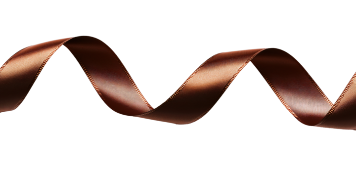 Satin atlas brown beige bows ribbon on transparent background. Clip art png isolated for cards, gifts, illustration for holidays, birthdays, Christmas and New Year.